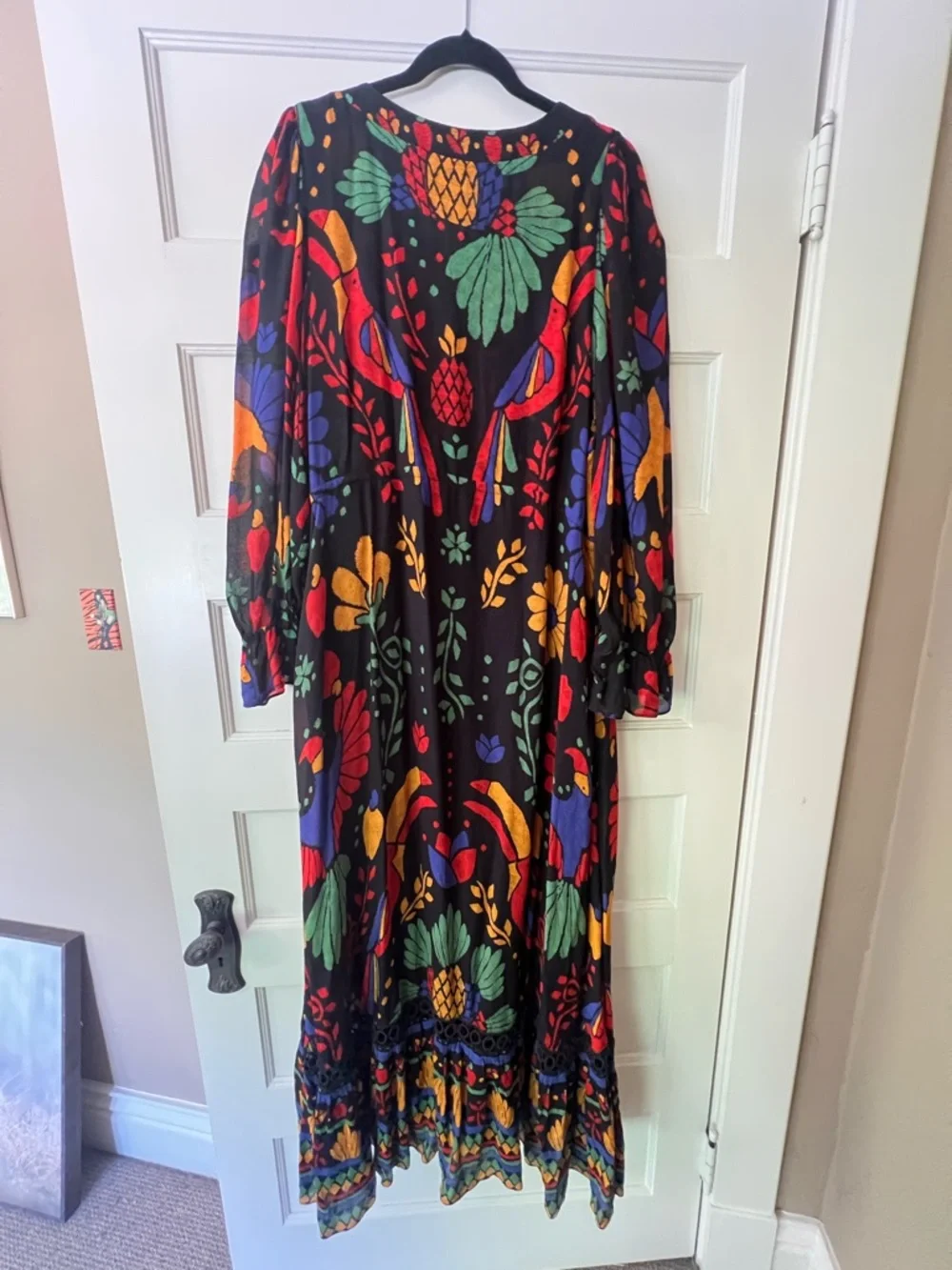 Farm Rio for Anthropologie Black Floral Maxi Dress with Multicolor Print - Picture 3 of 3
